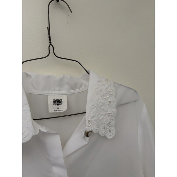 Vintage Nikki Ivory Short Sleeve Blouse Womens 11/12 Lace Collar Button Front - Picture 2 of 6
